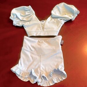 Tiger Friday Light Slate Blue Puff Sleeve Crop Top and Filly shorts  Set